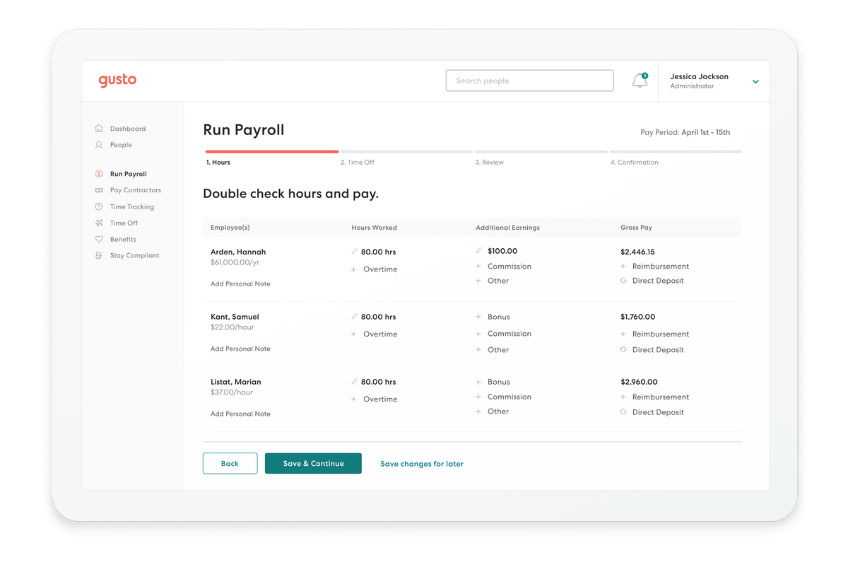 Payroll & HR Service Screen